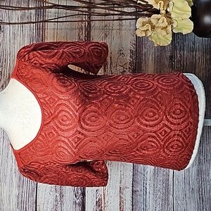 NEW SWEET CLAIR BRICK RED SHORT SLEEVE SHEER ZIP-UP KNIT TOP
